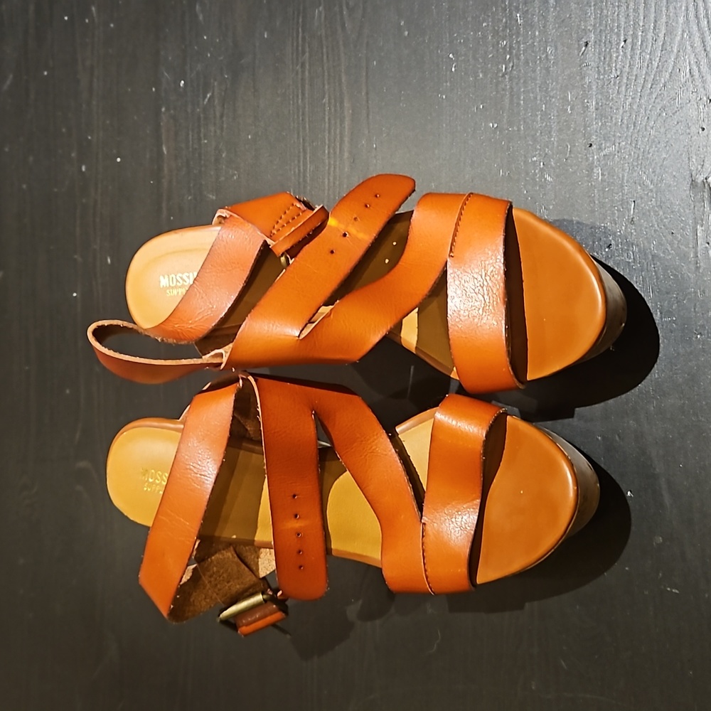 Brown leather wedges